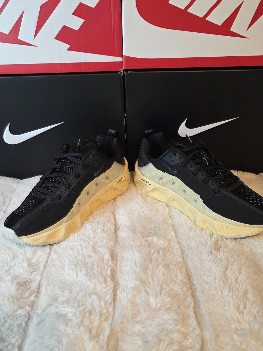 Nike Black Sneakers with Pale Yellow Platform Soles